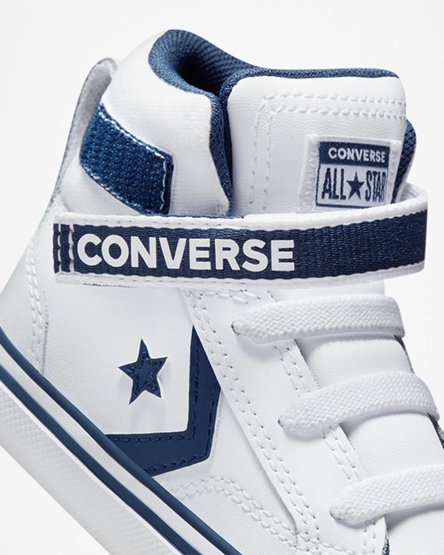Boys' Converse Pro Blaze Strap Easy-On Varsity Club High Top Shoes White / Navy / White | AU 1C903Q